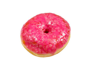 Tasty pink donut isolated on white background