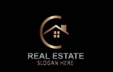 Real Estate Golden Logo Design Vector