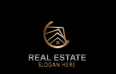 Abstract Modern Golden Real Estate Logo Design Vector
