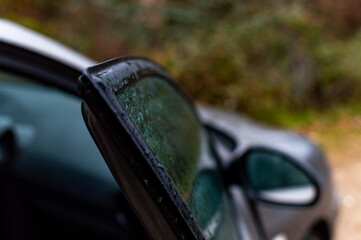 Car trip on rainy day