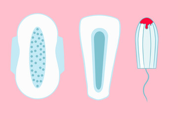 Feminine hygiene products Pads and applicator. Vector isolated elements