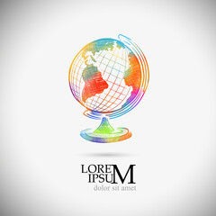 Multicolored globe object. Back to school. Globe logo. Vector illustration