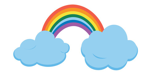 Vector rainbow with clouds isolated on white background. Flat cartoon illustration on the theme of weather.