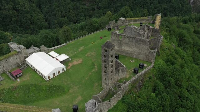 Mesocco Castle in the Swiss Alps aerial