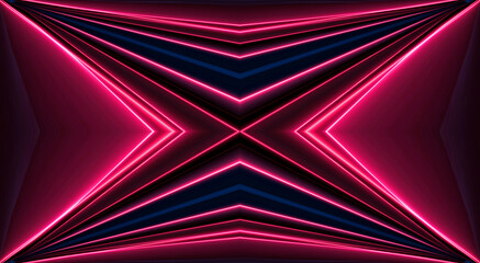 Dark abstract futuristic background. Neon lines, glow. Neon lines, shapes. Pink and blue glow