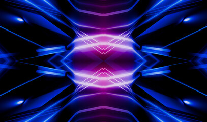Dark abstract futuristic background. Neon lines, glow. Neon lines, shapes. Pink and blue glow