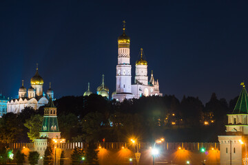 Night Moscow cityscape with a view of the Kremlin and the Ivan the Great Bell Tower