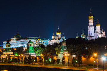 Night Moscow cityscape with a view of the Kremlin and the Ivan the Great Bell Tower