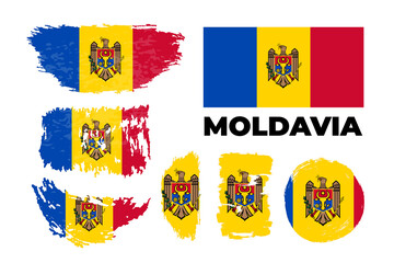 Watercolor painting MOLDOVA national flag. Grunge brush stroke 