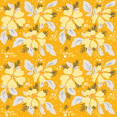 Gray and yellow floral vibrant repeating pattern