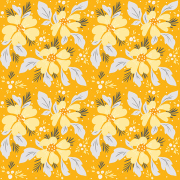 Gray And Yellow Floral Vibrant Repeating Pattern