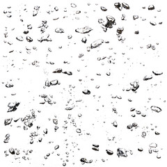 Samples of water bubbles over white background.