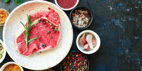 raw steak fresh beef meat portion on the table for healthy meal snack outdoor top view copy space for text food background rustic image