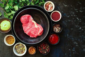 raw steak fresh beef meat portion on the table for healthy meal snack outdoor top view copy space for text food background rustic image