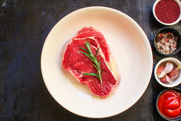 raw steak fresh beef meat portion on the table for healthy meal snack outdoor top view copy space for text food background rustic image