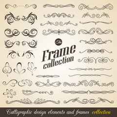 Calligraphic design elements. Elegant collection of hand drawn swirls for your design. Page decorations. Swirl, scroll and flourishes dividers. Set of text delimiters. Premium quality