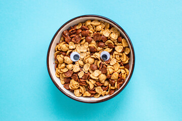 oat or corn flakes quick breakfast portion on the table for healthy meal snack outdoor top view copy space for text food background rustic image