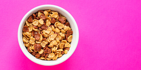 oat or corn flakes quick breakfast portion on the table for healthy meal snack outdoor top view copy space for text food background rustic image
