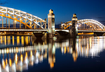 The Bridge of Peter the Great (Bolsheokhtinsky) at night, St. Petersburg, Russia