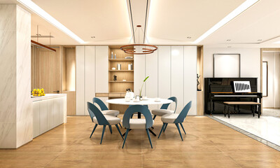 3d render of dining room, home interior