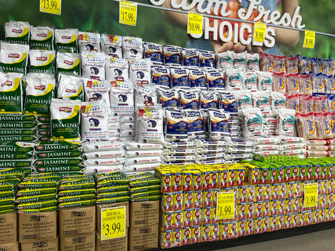 The Rice Display At A Bravo Market Grocery Store In Orlando, Florida.