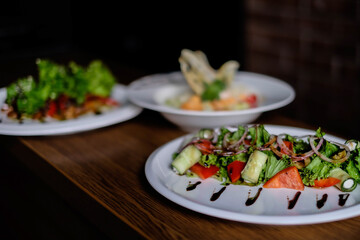 Top View Food and Ingredients on Wooden Background