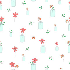 Simple flower in jar doodle repeat pattern design