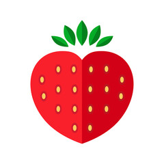 Strawberry in shape of heart vector. Isolated on white background.