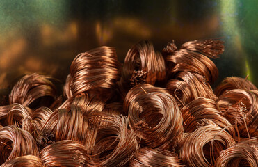 Pile of copper wire scrap secondary raw materials industry