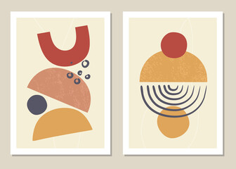 Set of collages with abstract geometric shapes in the style of minimalism. Wall art. Vector illustration.