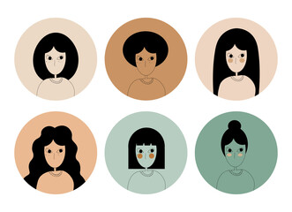 user profile, characters, Persona for user research, vector avatar, many faces, women	
