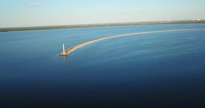 Aerial view of the lighthouse on the Kiev sea in Vyshgorod, Ukraine