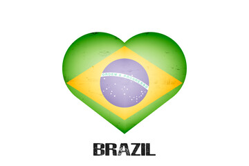 Heart with brazilian national flag colors. Flag of Brazil in the form of a heart made on an isolated background. Design pattern for greeting card on an Valentines day. Vector illustration