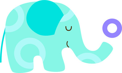 Cute cartoon elephant character with circle pattern. Blue isolated on white background. Flat vector illustration