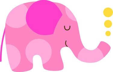 Cute cartoon elephant character with circle pattern. Pink isolated on white background. Flat vector illustration