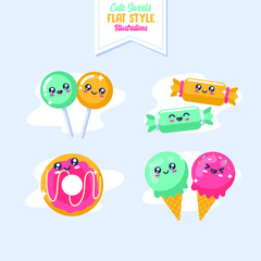 Cute Flat Style Sweets Illustration