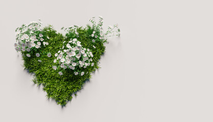 Obraz na płótnie Canvas heart of grass with white flowers