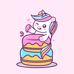 cute unicorn with birthday cake