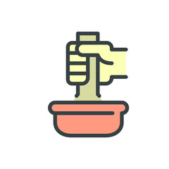 Mortar and pestle vector icon. Traditional tool for prepare ingredient, substance, food, natural herbal by crushing, mixing and grinding into fine paste or powder in kitchen, laboratory, and pharmacy.