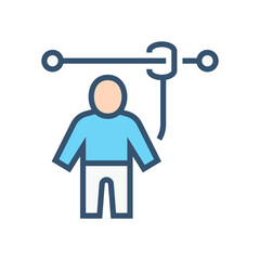 Safety belt vector icon. That uniform or tool with rope or cable is personal protective equipment (PPE) for wear to work at height building to protect, safe or prevent builder person fall, injury.