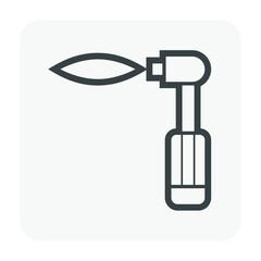 Cutting torch or welding torch icon. Also called blowtorch, gas torch or oxy-acetylene torch. Consist of nozzle, hose, stop valve or oxygen and acetylene valve for Oxy-fuel welding and cutting work.