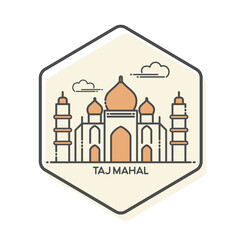 Taj Mahal - Agra, India Lineal Icon.  Landmark Buildings Icon Vector Illustration Concept.