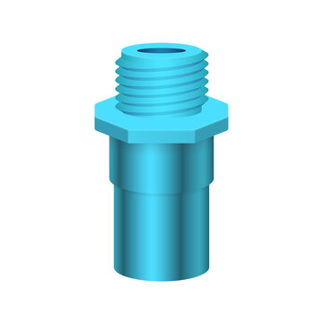 PVC or plastic pipe fitting vector icon. Adapter type consist of slip socket opening one end and male NPT thread. Part for installation in pipeline system for plumbing, drainage, vent and water supply