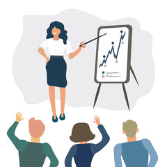 business coach. business trainer.Business Strategy Courses. Business employee coaching.Read Lecture or Seminar.Cartoon Flat  Illustration. Business Courses online.growth chart profit. business lecture