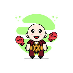 Cute lawyer character with boxing gloves and champion belt.