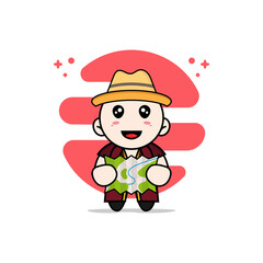 Cute lawyer character holding map.