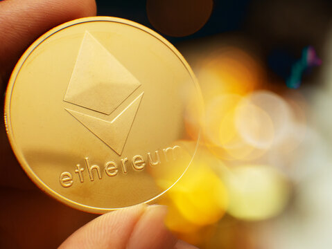 The gold  ethereum coin for digital money  content.