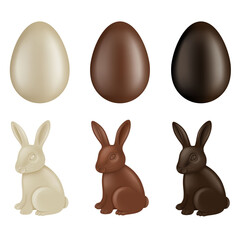 set of chocolate easter eggs and rabbits