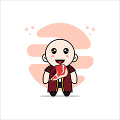 Cute lawyer character holding a meat.