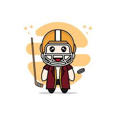 Cute lawyer character wearing hockey costume.